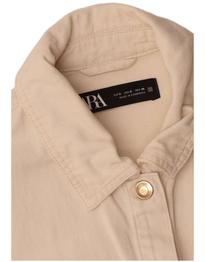 Zara Mujer Chaqueta Bomber UK 10 Pequeña Algodón Blanco Roto