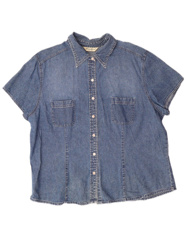 EDDIE BAUER Camisa vaquera de manga corta para mujer UK 40 XL Algodón azul