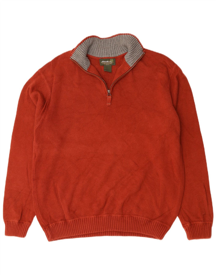 EDDIE BAUER Suéter tipo jersey con cuello y cremallera para hombre, tamaño grande, algodón rojo