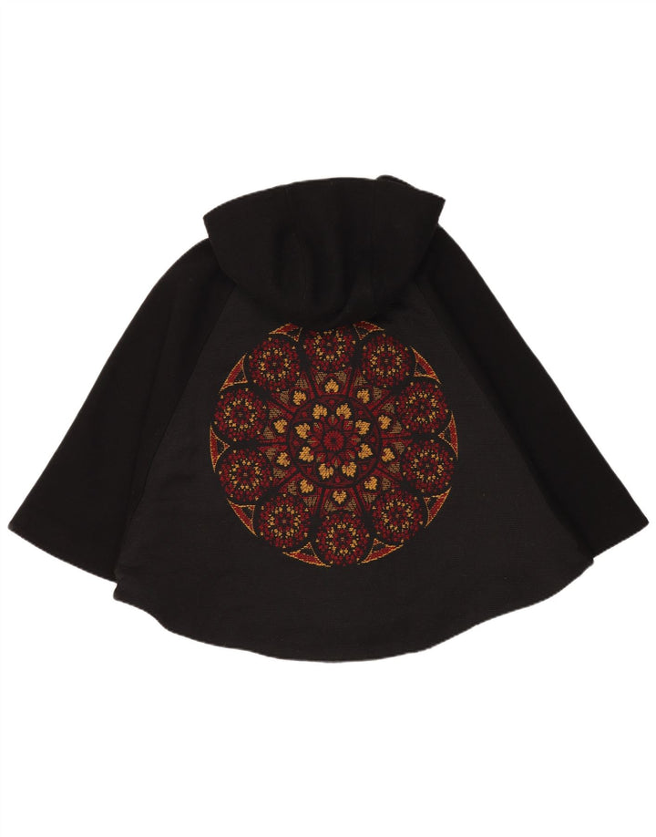 DESIGUAL Capa con capucha para mujer Talla única Lana floral negra