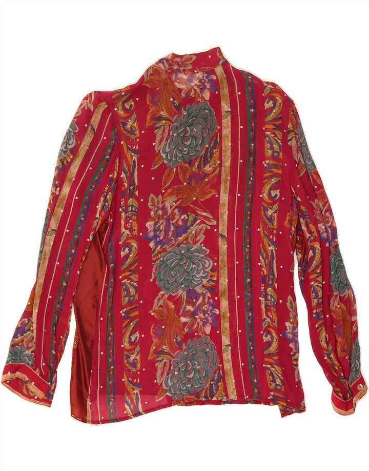 VINTAGE Womens Front Tie Shirt Blouse IT 44 Medium Burgundy Floral Vintage Vintage and Second-Hand Vintage from Messina Hembry 