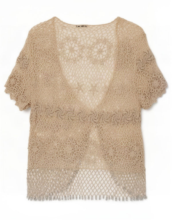 Marks & Spencer Cárdigan de crochet para mujer UK 40 Medio Beige Floral