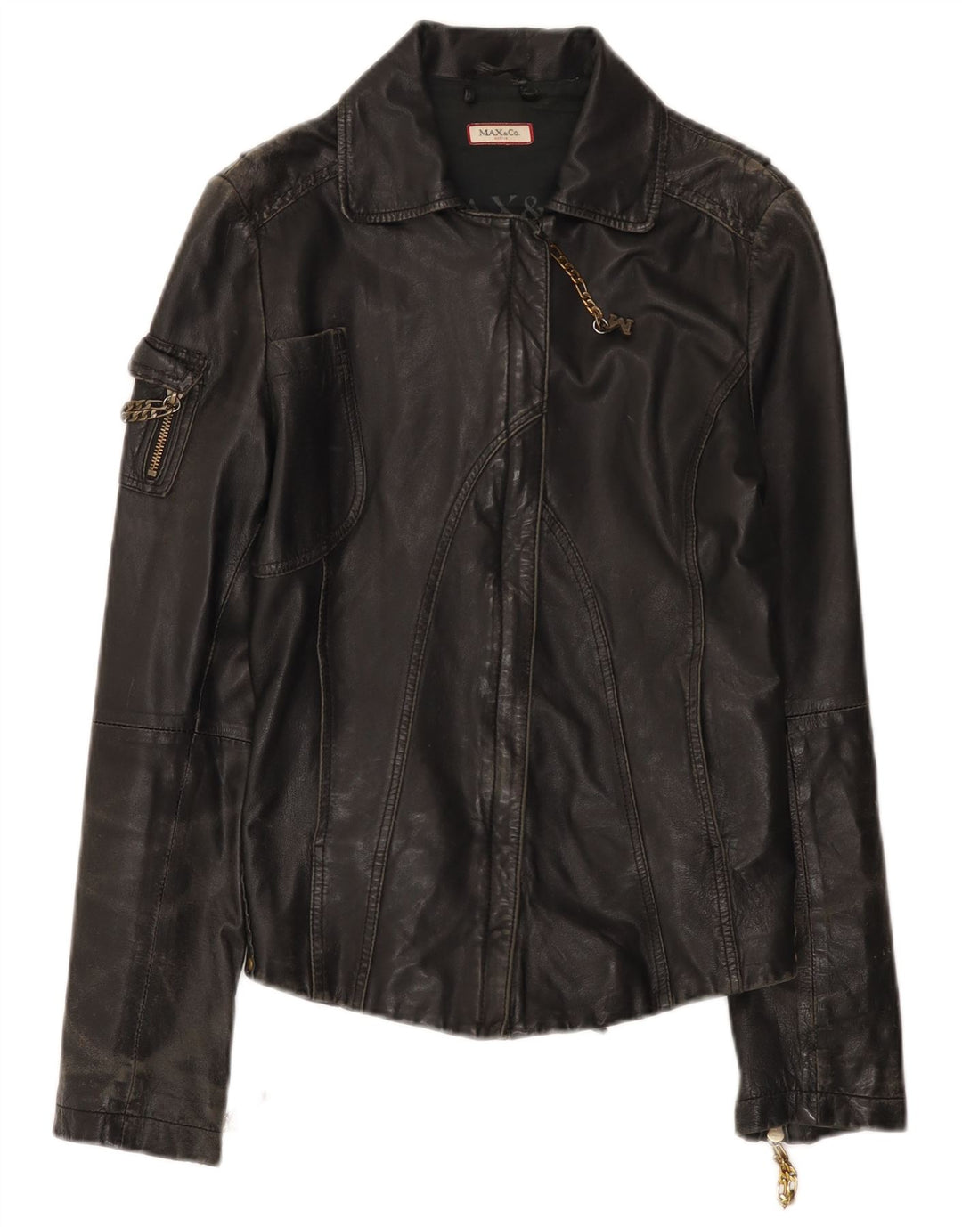 Max & Co. Chaqueta de cuero para mujer UK 42 Gris medio