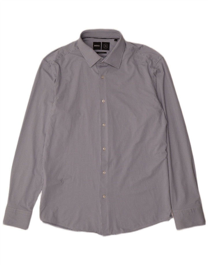 Camisa Hugo Boss Hombre Regular Fit Talla 41 16 Grande Poliamida Con Manchas Azules