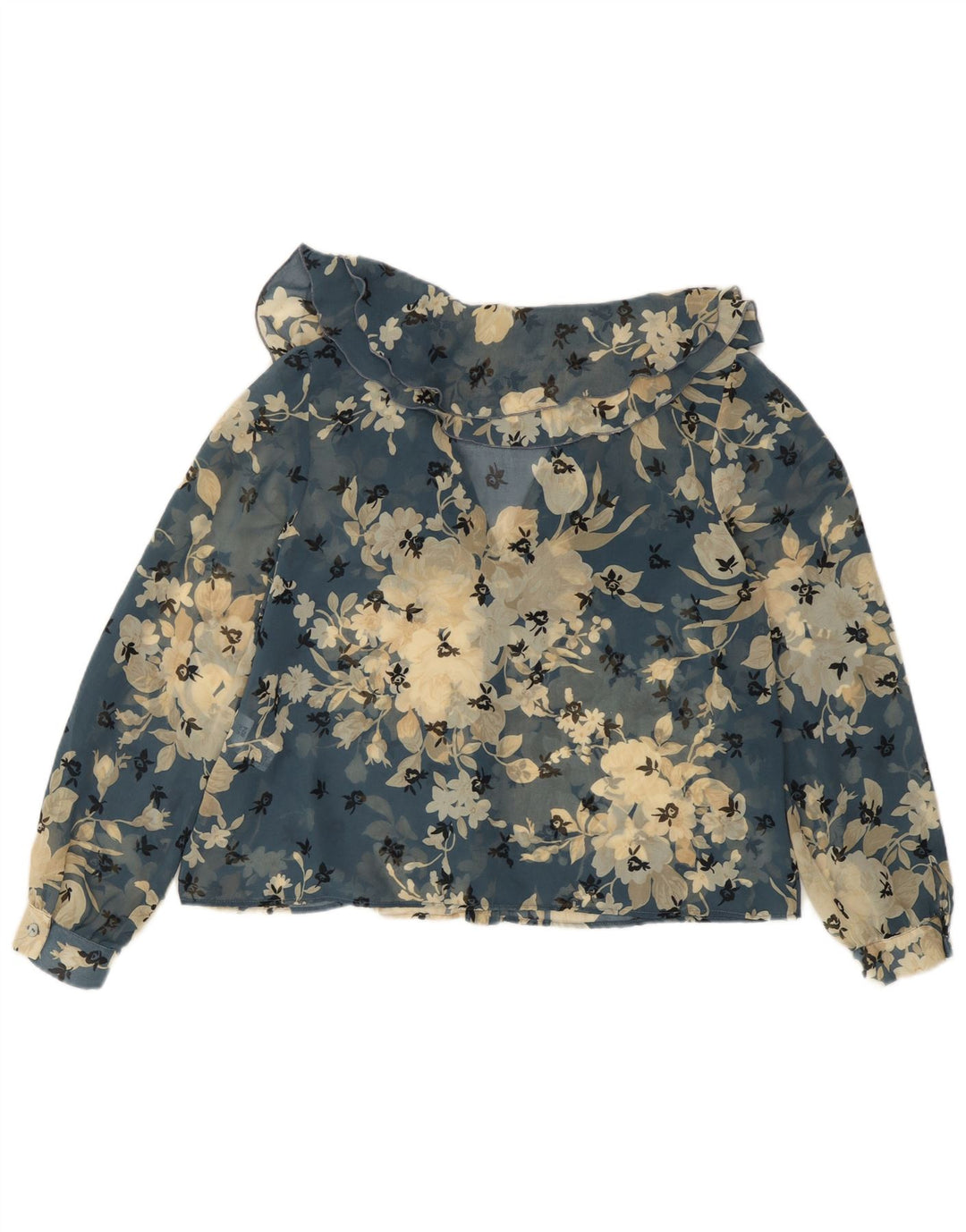 Zara Blusa tipo camisa transparente para mujer UK 10 Poliéster floral azul pequeño
