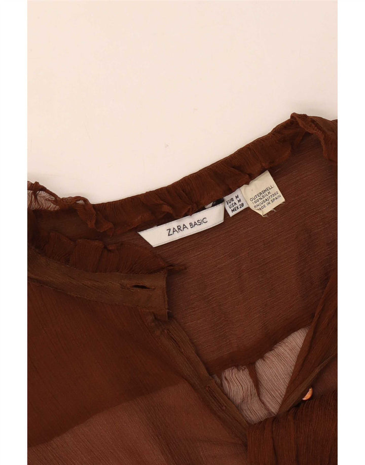 Zara Top transparente de manga larga para mujer UK 44 Seda marrón medio
