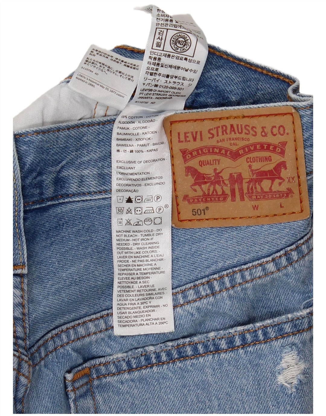 LEVI'S Pantalones cortos vaqueros desgastados 501 para mujer W27 Algodón azul pequeño