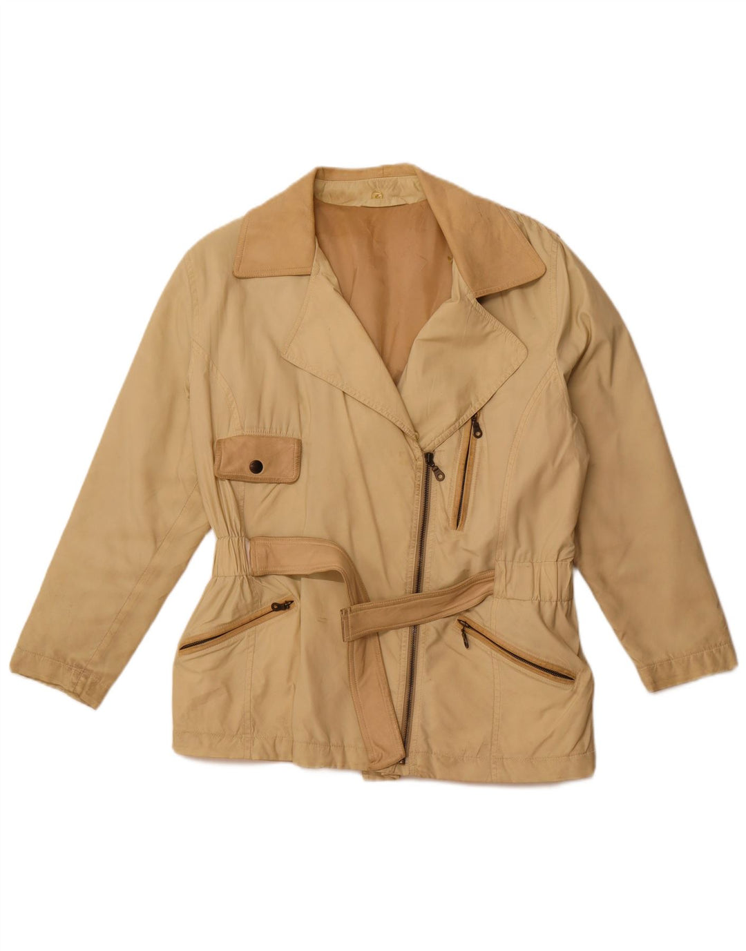 VINTAGE Chaqueta utilitaria para mujer Reino Unido 16 Bloque de color beige grande