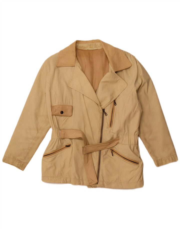 VINTAGE Chaqueta utilitaria para mujer Reino Unido 16 Bloque de color beige grande