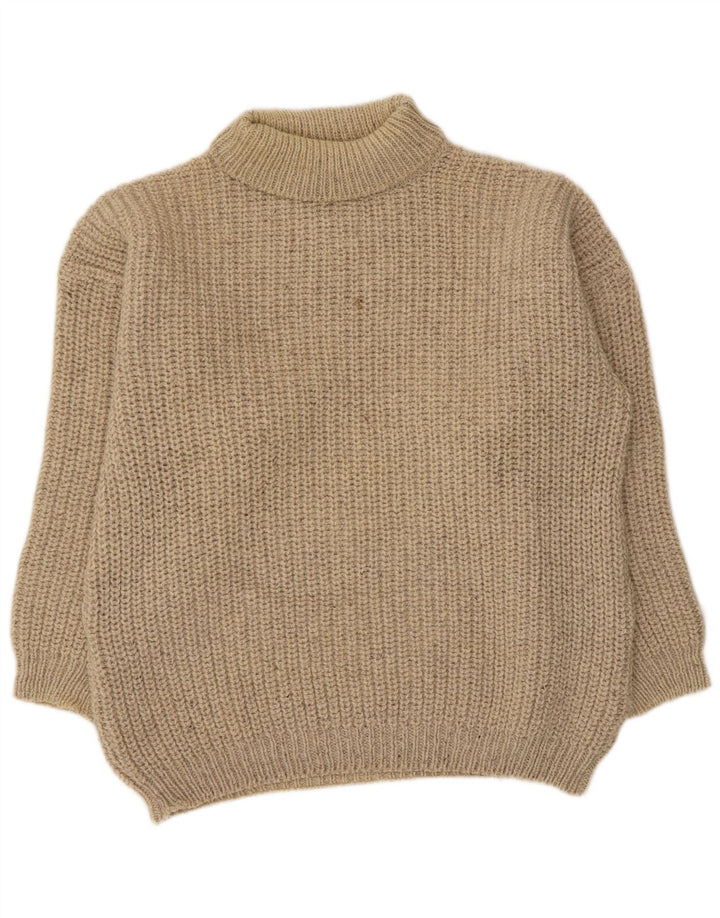 Vintage hombres rollo cuello jersey suéter grande beige