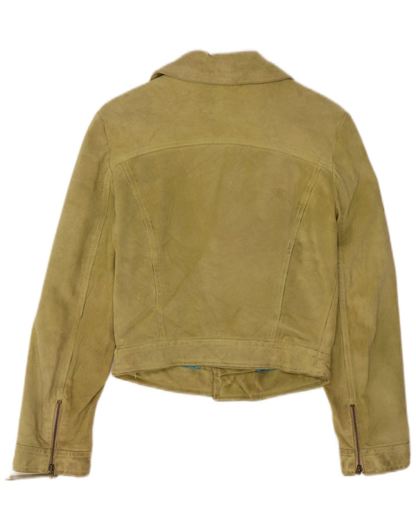 Vintage mujer crop ante biker chaqueta IT 40 pequeño cuero verde