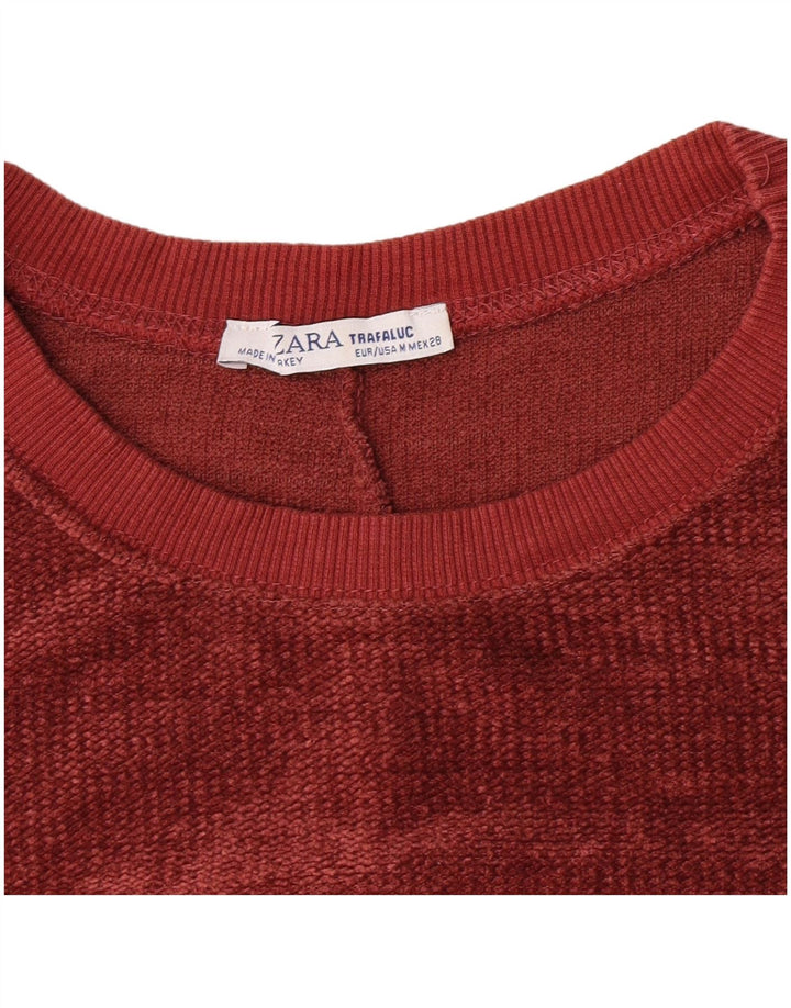 Zara Mujer Oversize Crop Velour Sudadera Jumper UK 44 Medium Borgoña