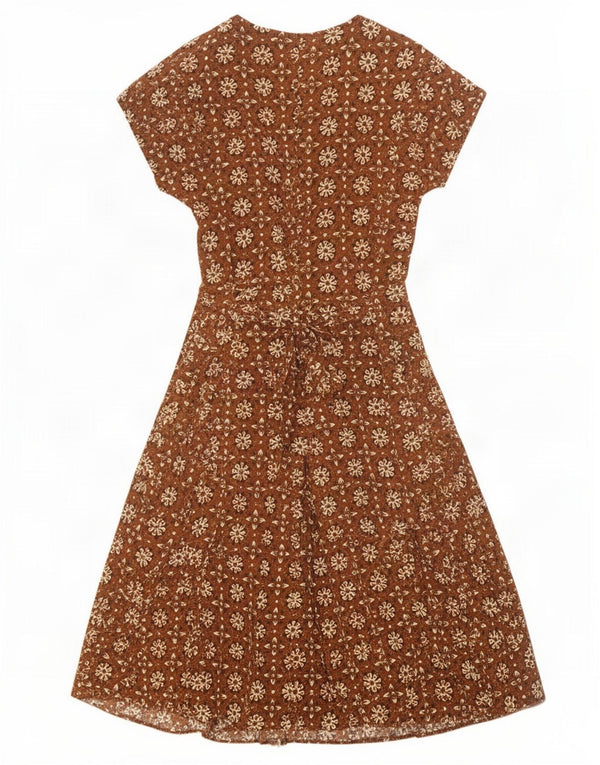 Equipe Vestido acampanado de manga corta para mujer UK 40 Small Marrón Floral Viscosa