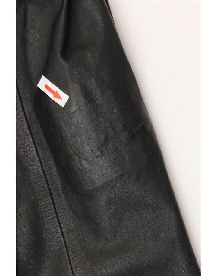 Vintage mujer militar cuero abrigo Reino Unido 14 medio negro