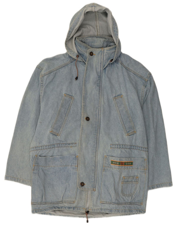VINTAGE Hombres con capucha Loose Fit Denim Coat Reino Unido 38 Azul Medio