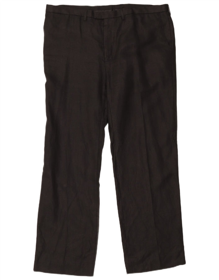 MARKS & SPENCER Pantalones de traje rectos Autograph para hombre W42 L33 Lino negro