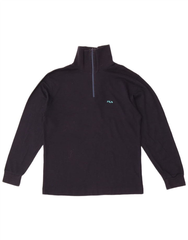 Fila Mens Zip Neck Top Manga Larga IT 46 Pequeño Algodón Azul Marino