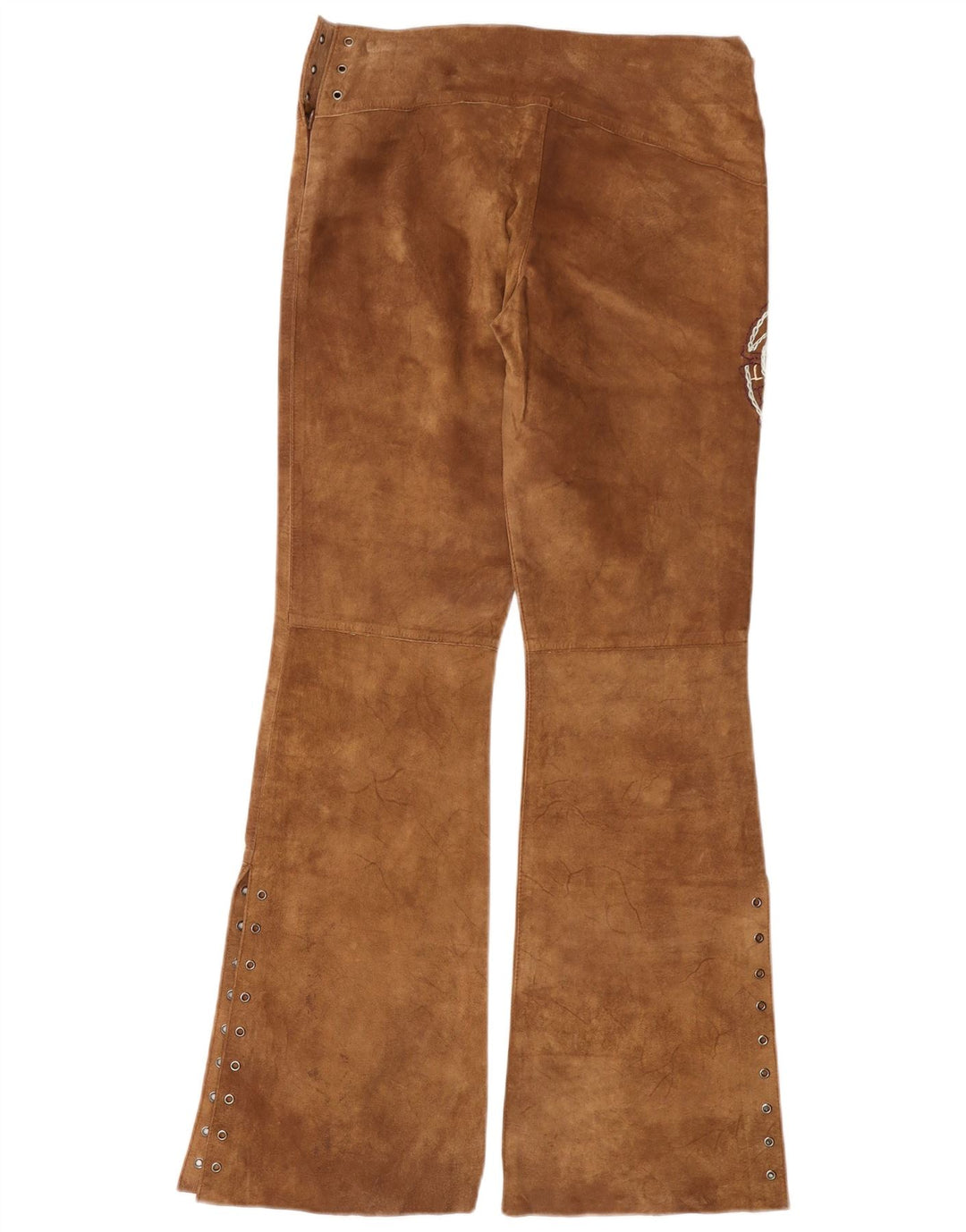 Vintage mujer Bootcut ante pantalones medio W30 L33 cuero marrón