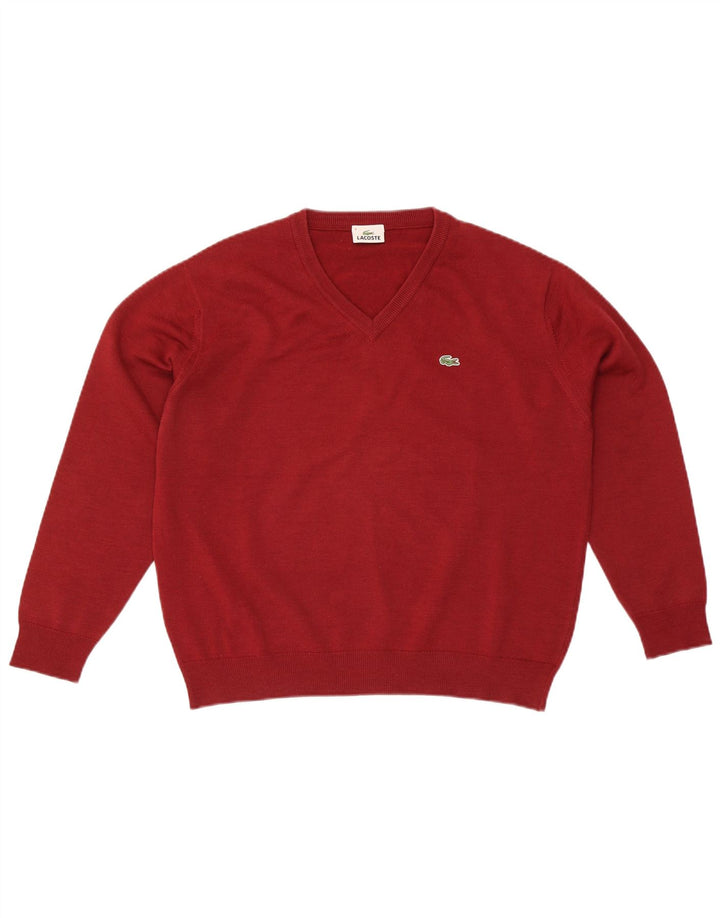 Lacoste - Jersey con cuello en V para hombre, talla 4, lana roja grande