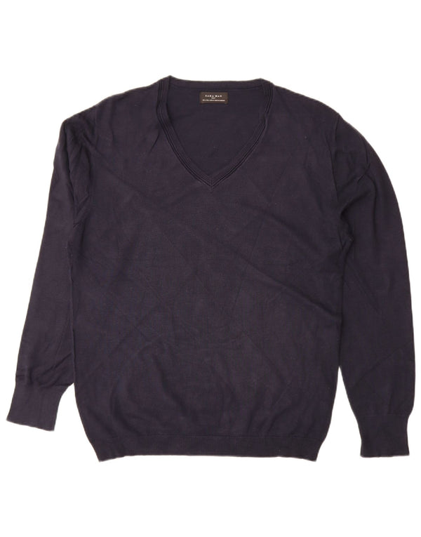 Zara Hombre Jersey Con Cuello De Pico Large Viscosa Azul Marino