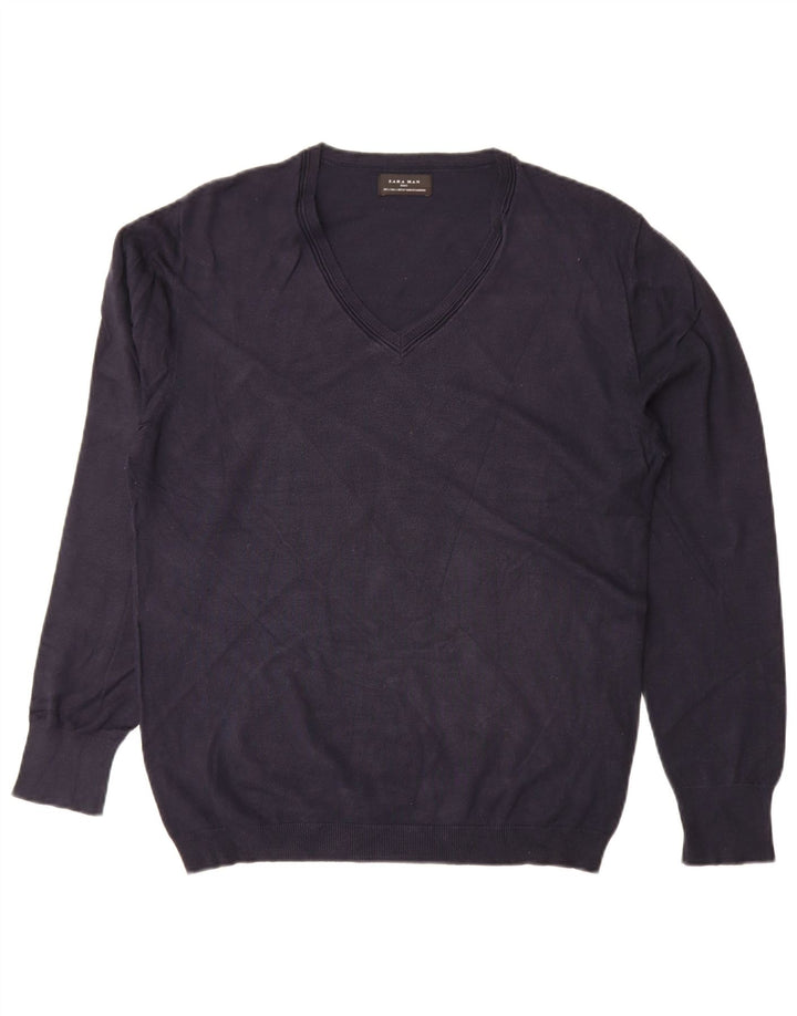 Zara Hombre Jersey Con Cuello De Pico Large Viscosa Azul Marino