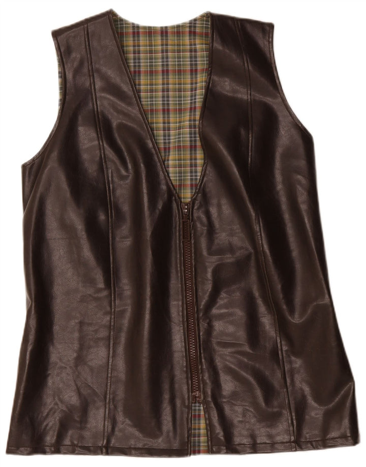 Vintage hombres cuero Gilet Reino Unido 38 cuero marrón medio