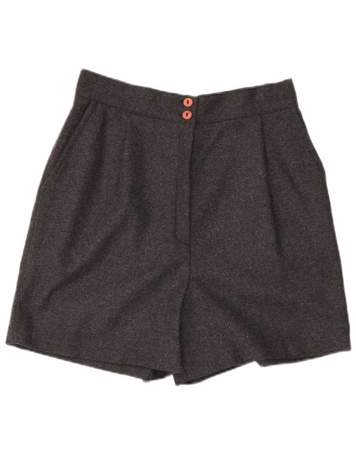 Vintage mujer alta altura casual pantalones cortos grandes W28 poliéster gris