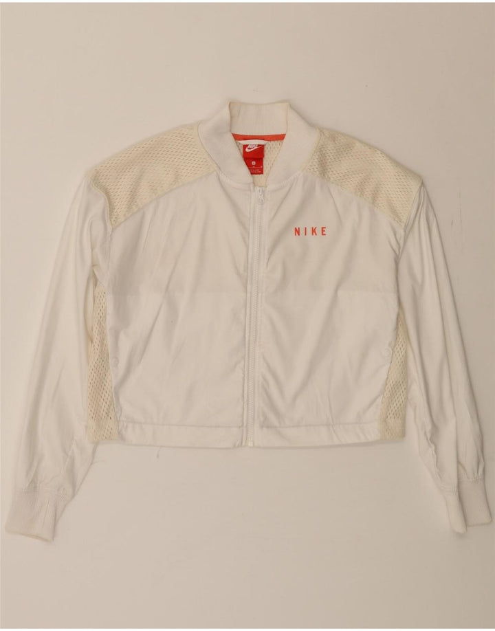 NIKE Womens Graphic Crop Tracksuit Top Jacket UK 14 Medium Off White Vintage Nike and Second-Hand Nike from Messina Hembry 
