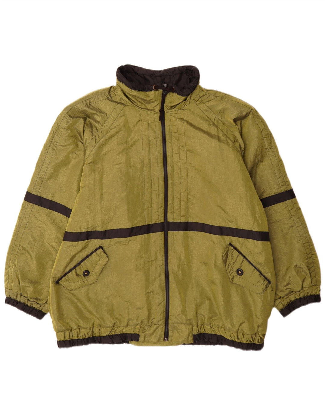 Vintage hombres cortavientos chaqueta Reino Unido 44 2XL verde colorblock poliéster
