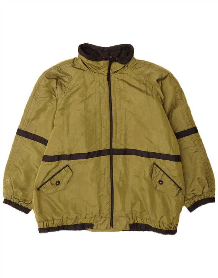 Vintage hombres cortavientos chaqueta Reino Unido 44 2XL verde colorblock poliéster