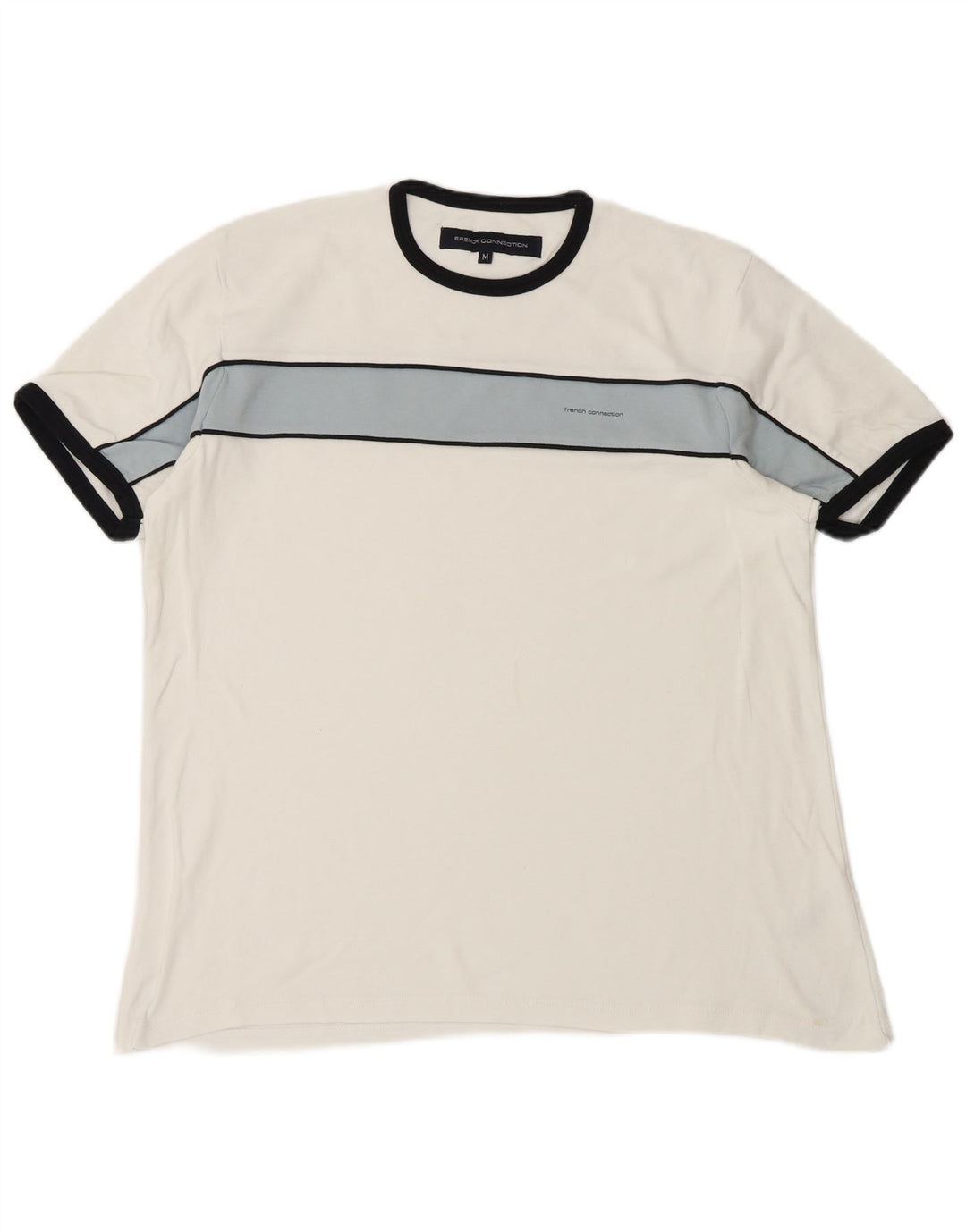 French Connection Camiseta para hombre Top mediano de algodón color block blanco