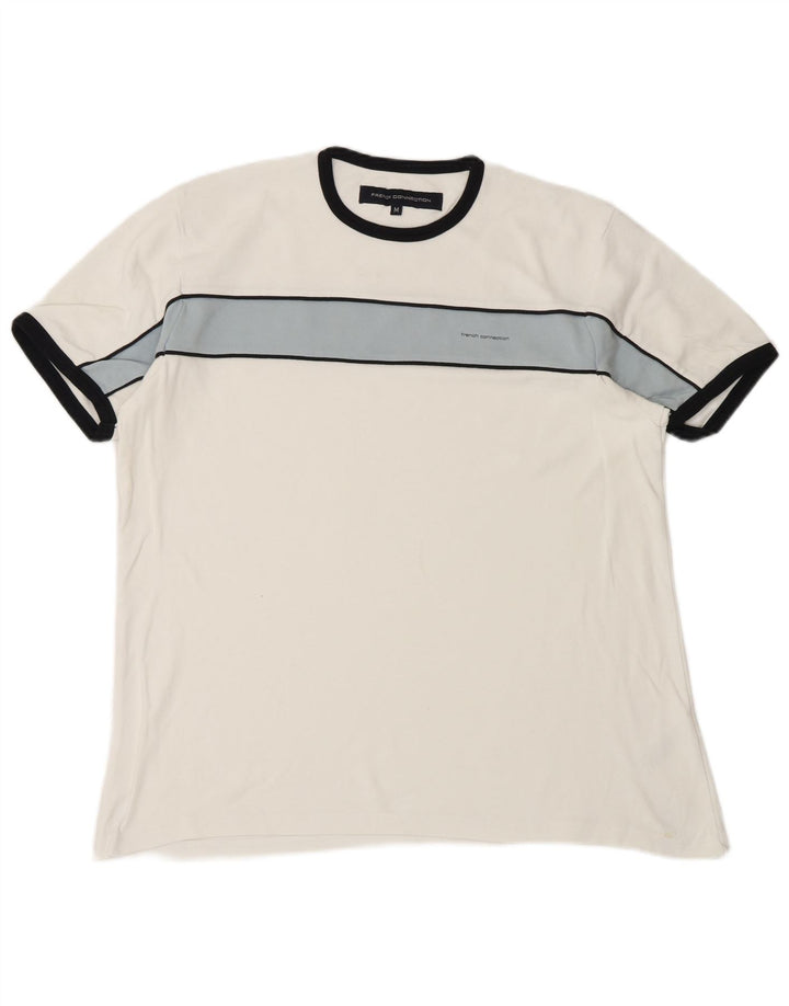 French Connection Camiseta para hombre Top mediano de algodón color block blanco