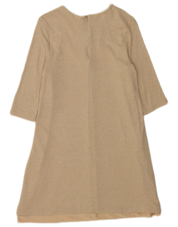 Zara Mujer Vestido Acampanado Manga 3/4 UK 42 Viscosa Beige Medio
