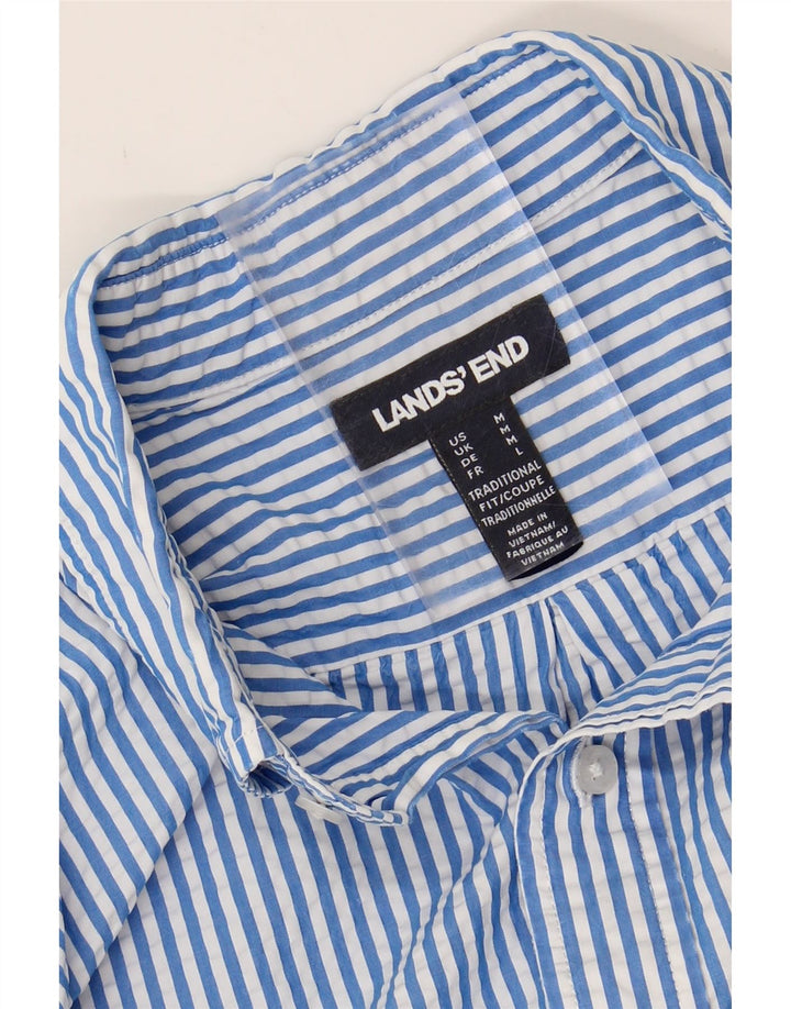 LANDS END Mens Short Sleeve Shirt Medium Blue Pinstripe Cotton Vintage Lands End and Second-Hand Lands End from Messina Hembry 