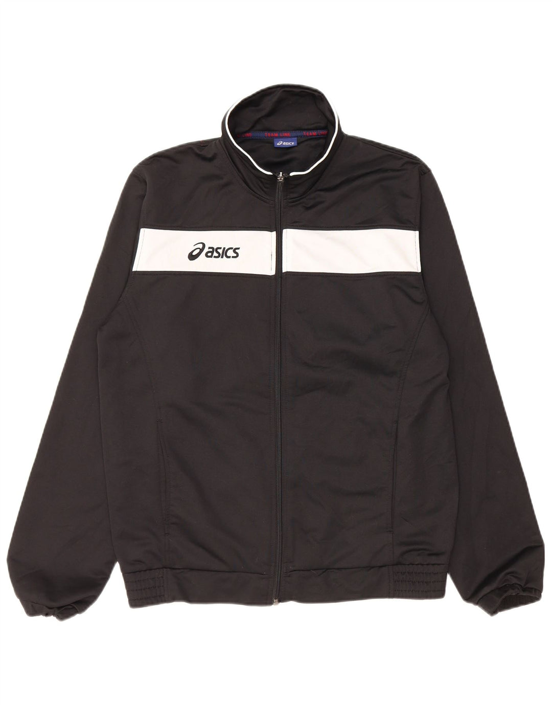 Asics Hombre Gráfico Chándal Top Chaqueta Mediano Negro Colorblock Poliéster