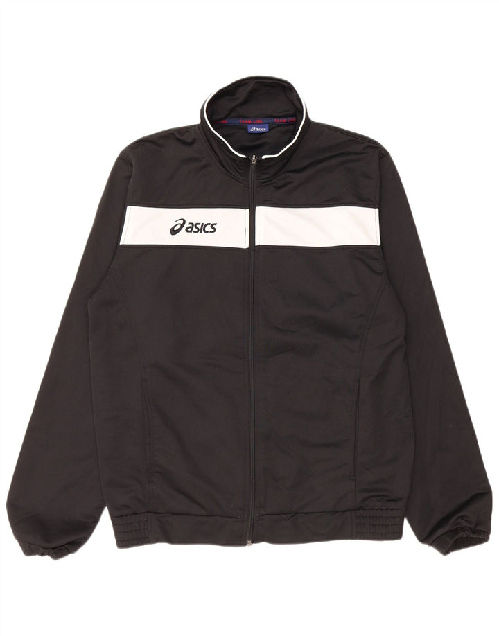 Asics Hombre Gráfico Chándal Top Chaqueta Mediano Negro Colorblock Poliéster