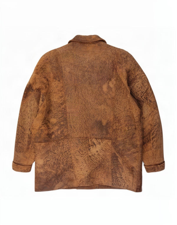 Vintage mujer doble pecho chaqueta de cuero de gran tamaño EU 46 XL marrón