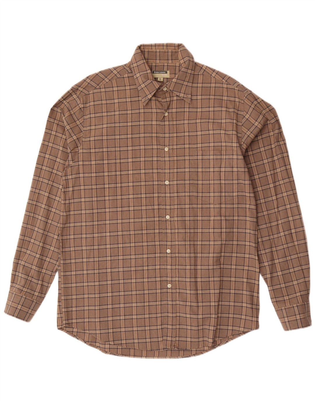 Camisa Hombre Hojas Verdes Algodón Cuadros Marrón Grande