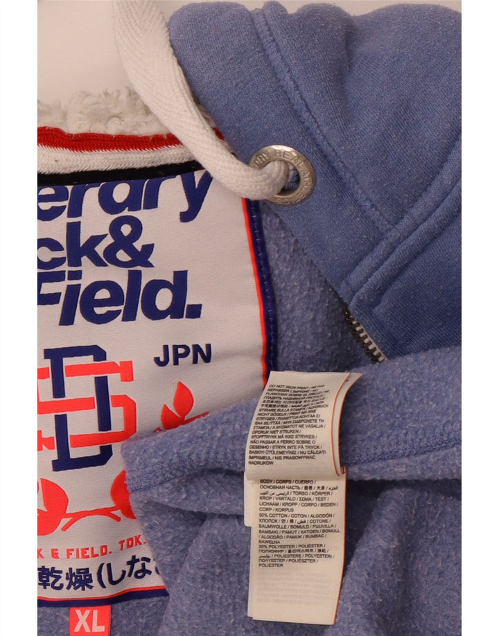 SUPERDRY Suéter con capucha y cremallera gráfica para mujer UK 40 XL Algodón azul