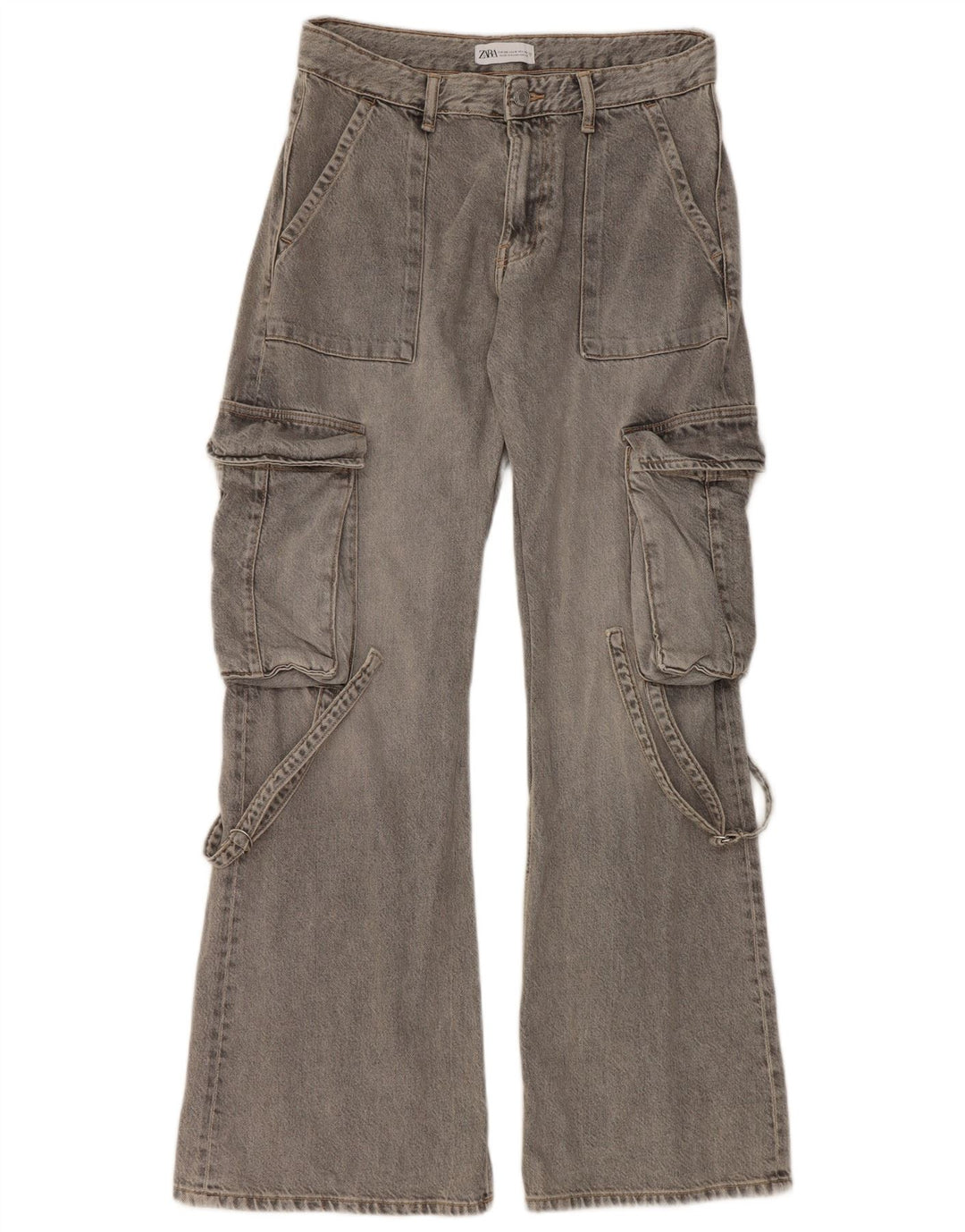 Zara Jeans Acampanados Cargo para Mujer EU 38 Small W30 L32 Gris