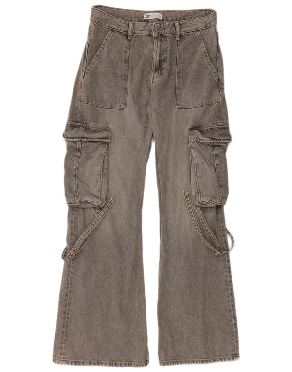 Zara Jeans Acampanados Cargo para Mujer EU 38 Small W30 L32 Gris