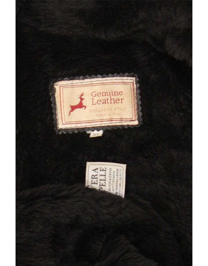 Vintage hombres shearling chaqueta Reino Unido 42 XL cuero negro