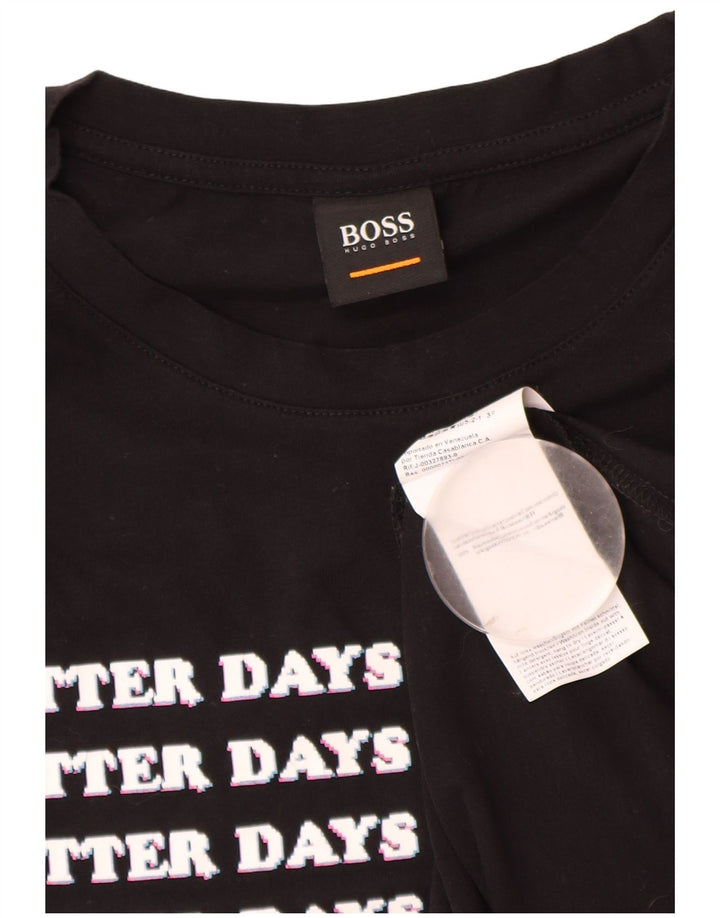 Hugo Boss Hombre Camiseta Gráfica Top Medio Algodón Negro