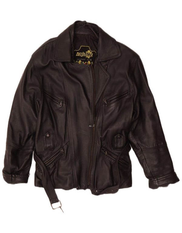Vintage mujer cuero biker chaqueta Reino Unido 14 cuero negro medio