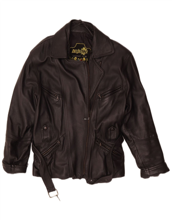 Vintage mujer cuero biker chaqueta Reino Unido 14 cuero negro medio