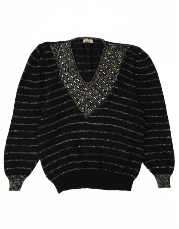 Bramante Jersey con cuello en V para mujer UK 46 Large Mohair de rayas negras