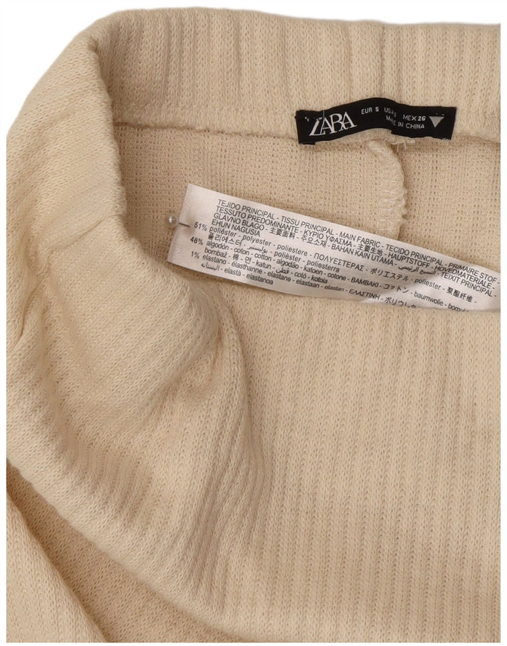 Zara Mujer Falda Midi De Cintura Alta Pequeña W26 Poliéster Blanco Roto