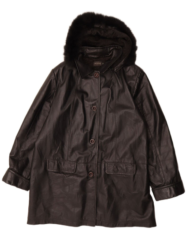 Abrigo de piel con capucha para mujer Oviesse IT 52 XL Cuero negro