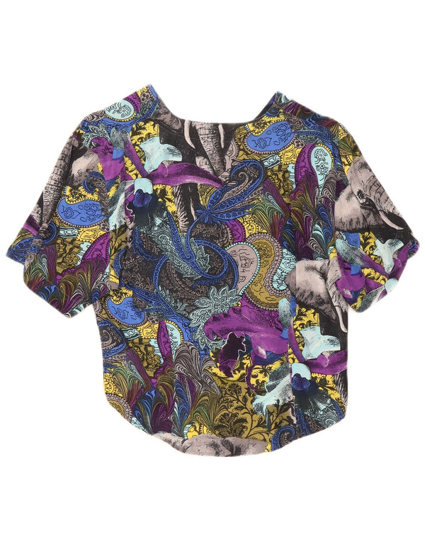 Vintage mujer camisa blusa Reino Unido 12 medio multicolor Paisley Viscosa