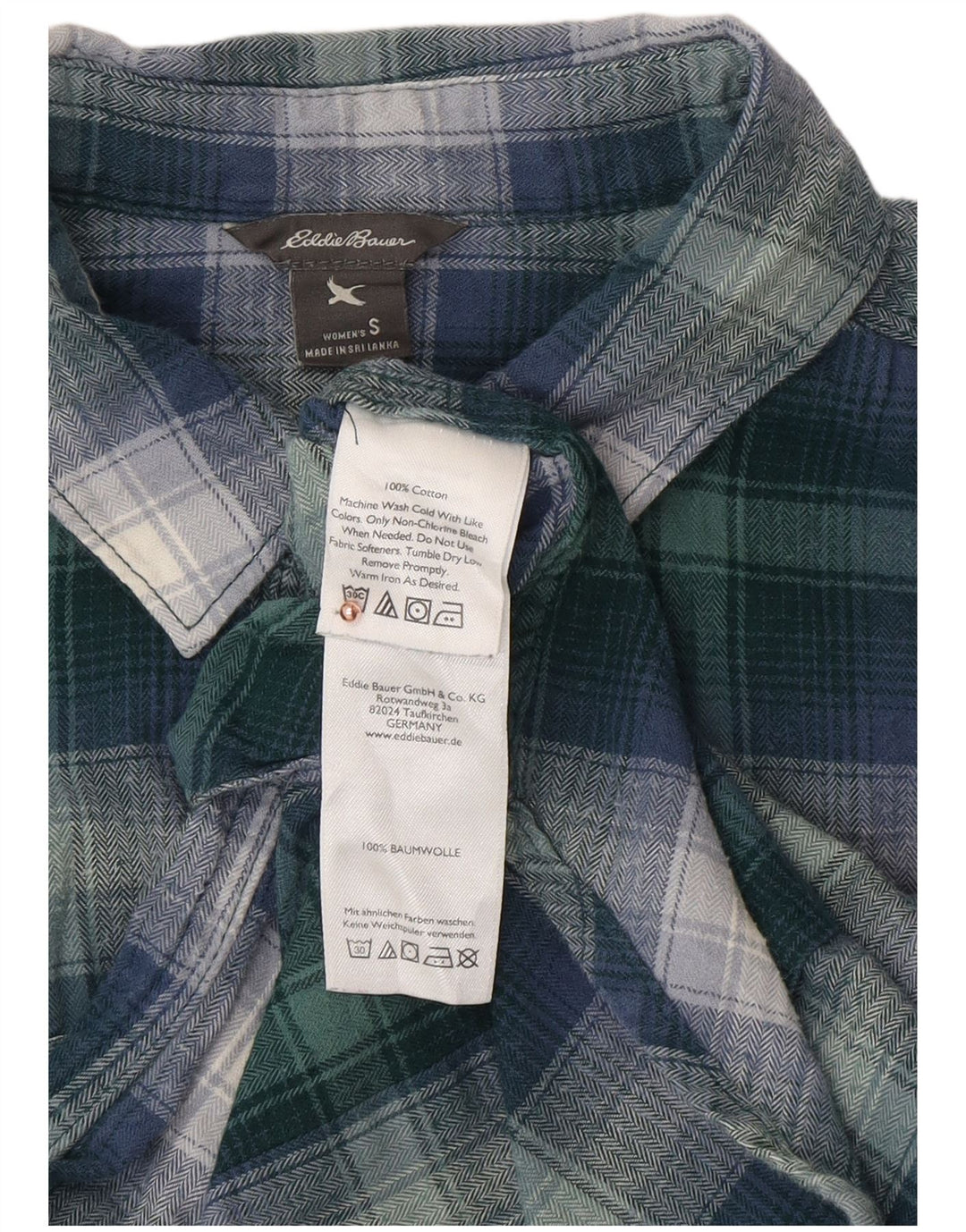 EDDIE BAUER Camisa de franela para mujer UK 10 Small Green Check Cotton